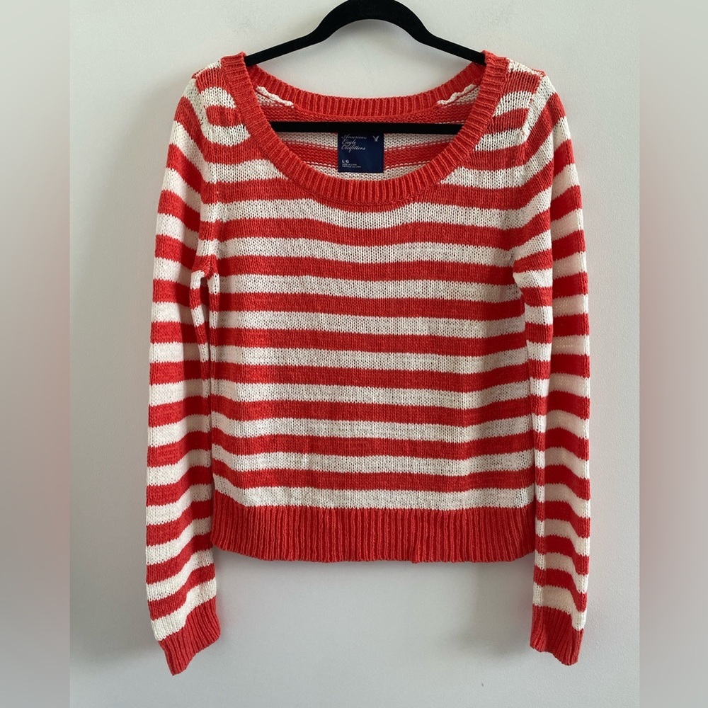 American Eagle Outfitters Coral & White Knit Stripe Sweater Size L New W/O Tag